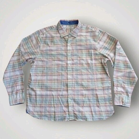 Tommy Bahama Linen Blend Button Up Shirt Multicolor Plaid Size XL - Picture 1 of 7